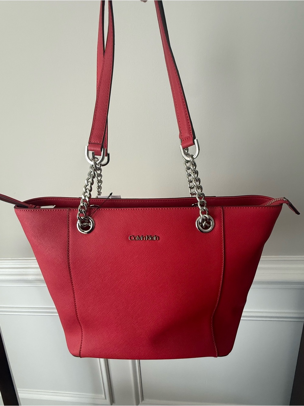 Calvin Klein Hayden Saffiano Leather Large Tote - Red